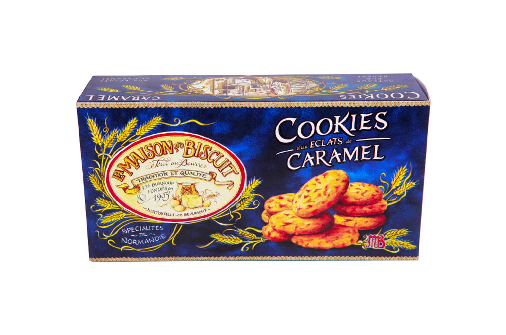 Etui Cookies aux éclats de caramel d'Isigny 220g - La maison du biscuit