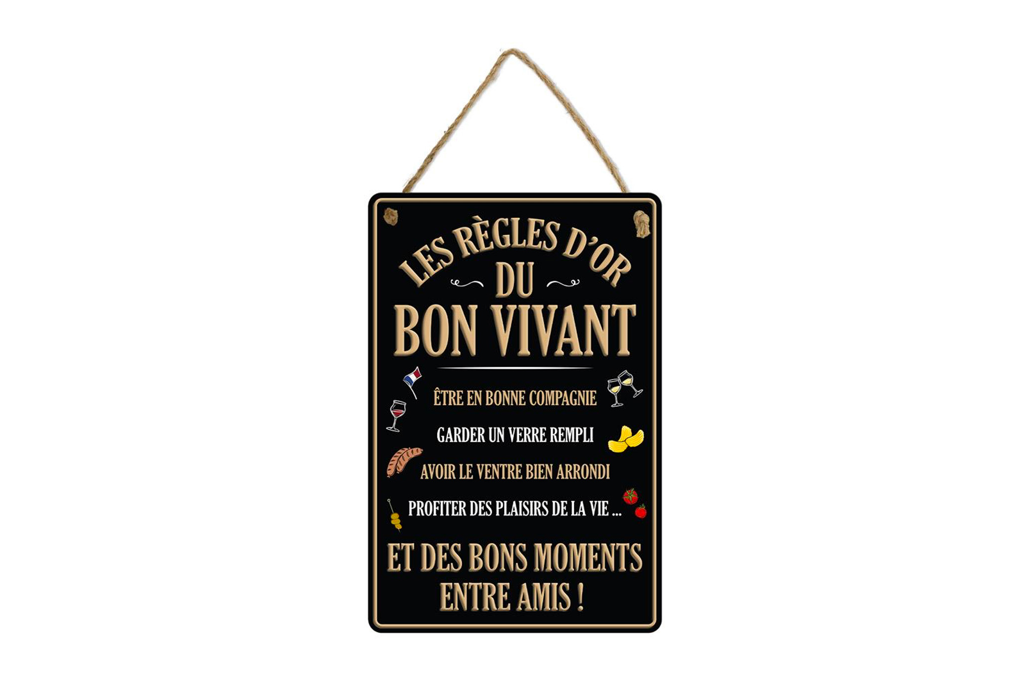 Plaque métal règles d'or bons vivants
