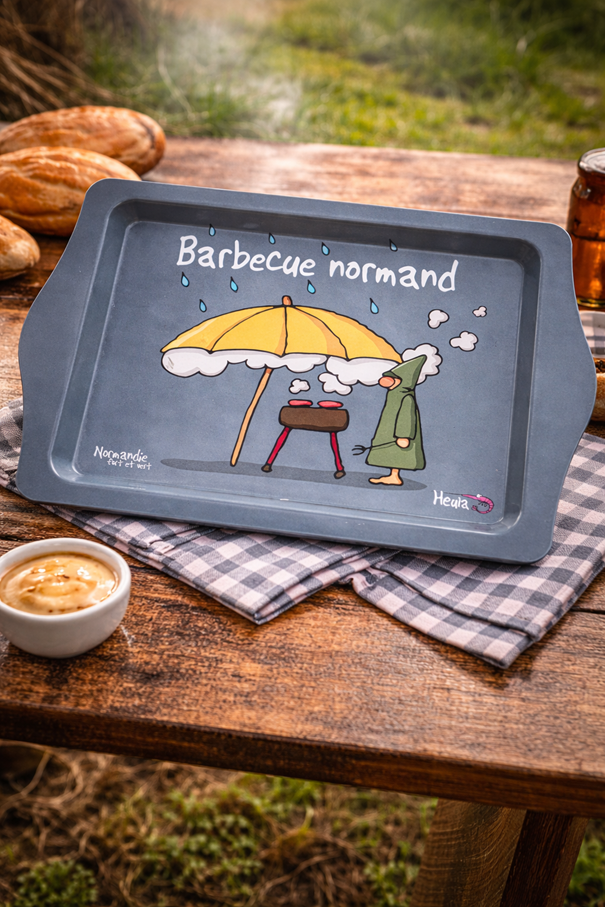 🌧️ Plateau métal “Barbecue normand” – Humour 100 % local