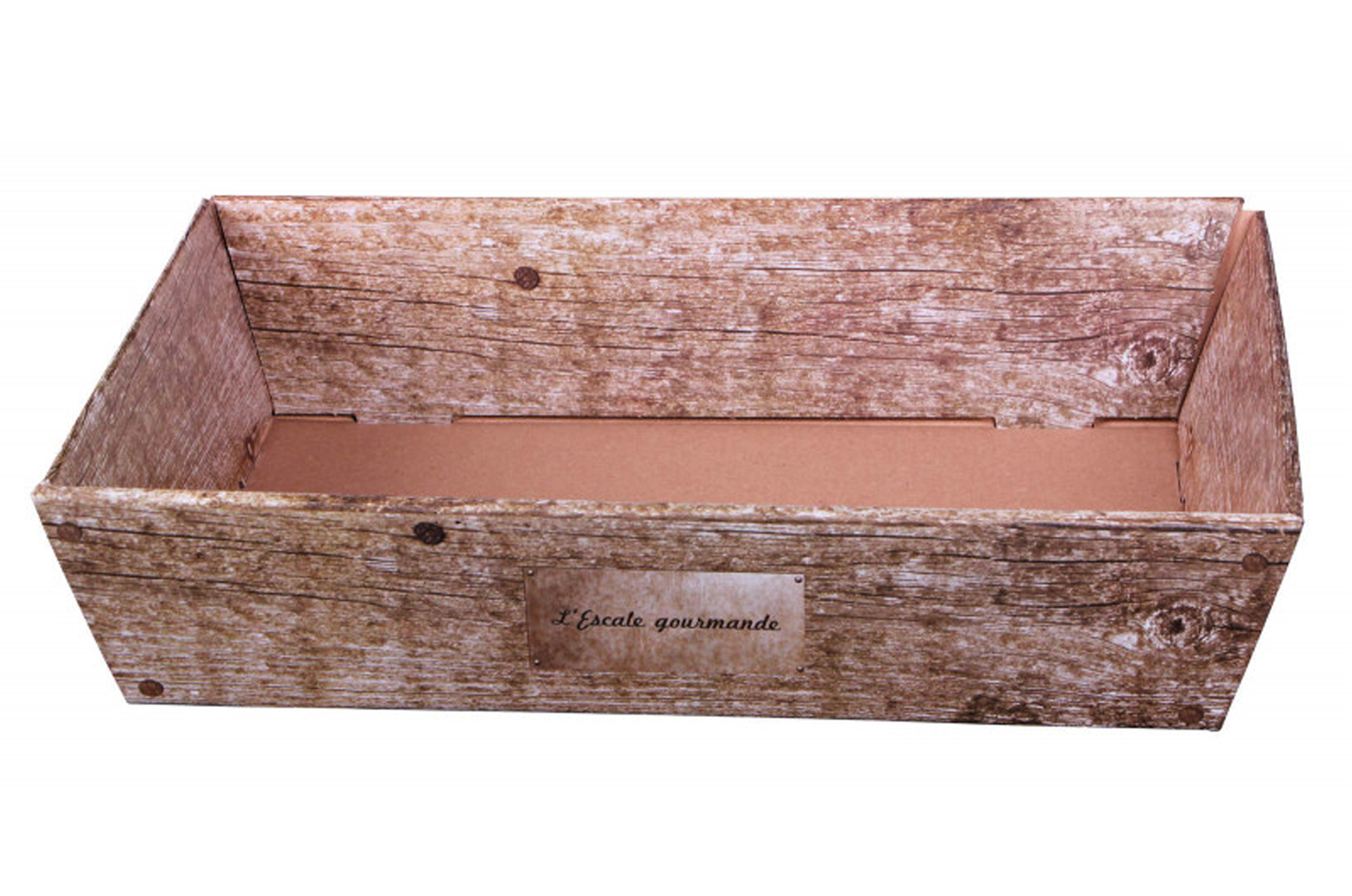 Corbeille Lorriane carton imitation bois grisé 37x28x8cm