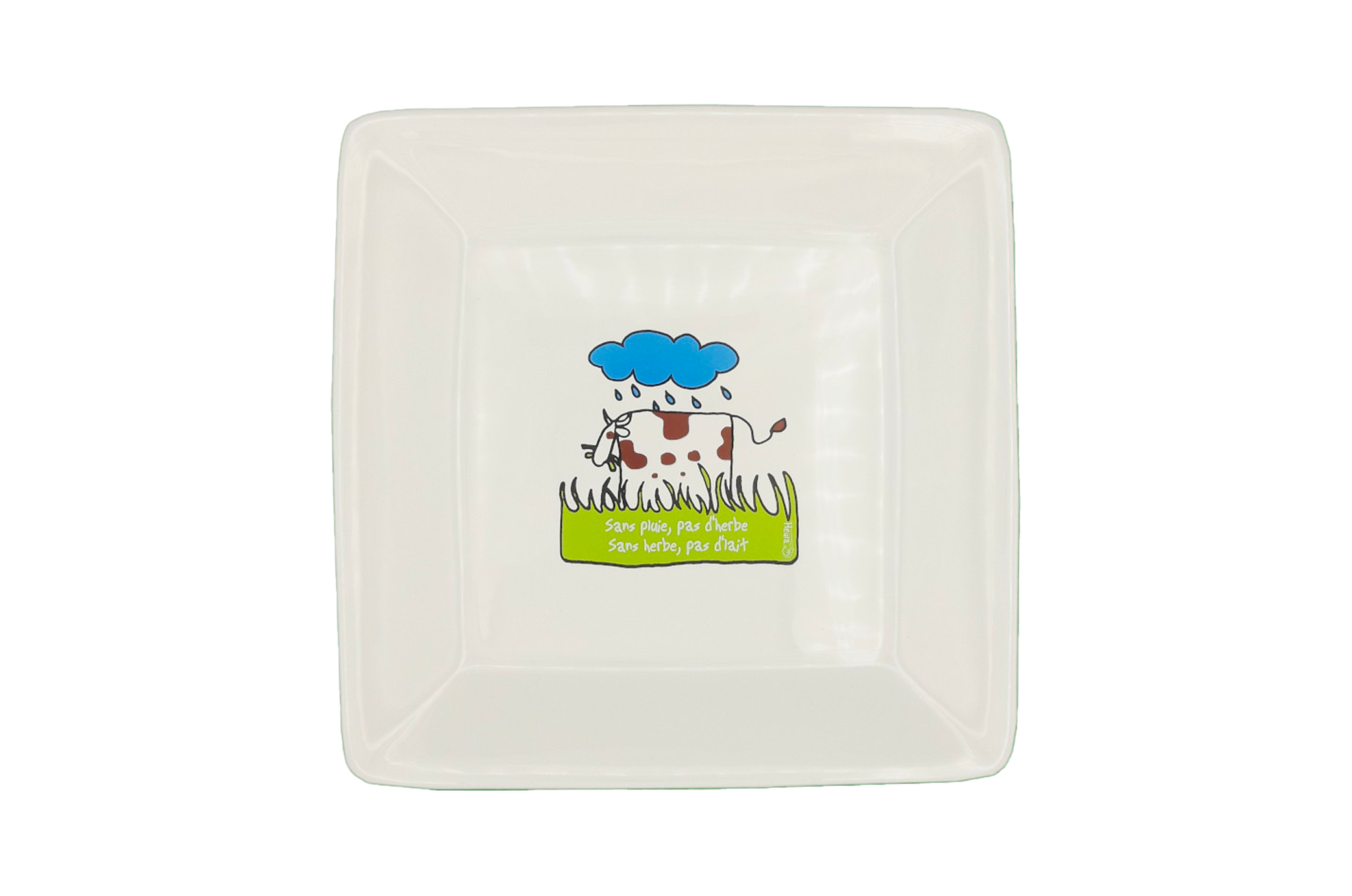 Assiette carrée (moyenne) HEULA -Vache et nuage - Pluie