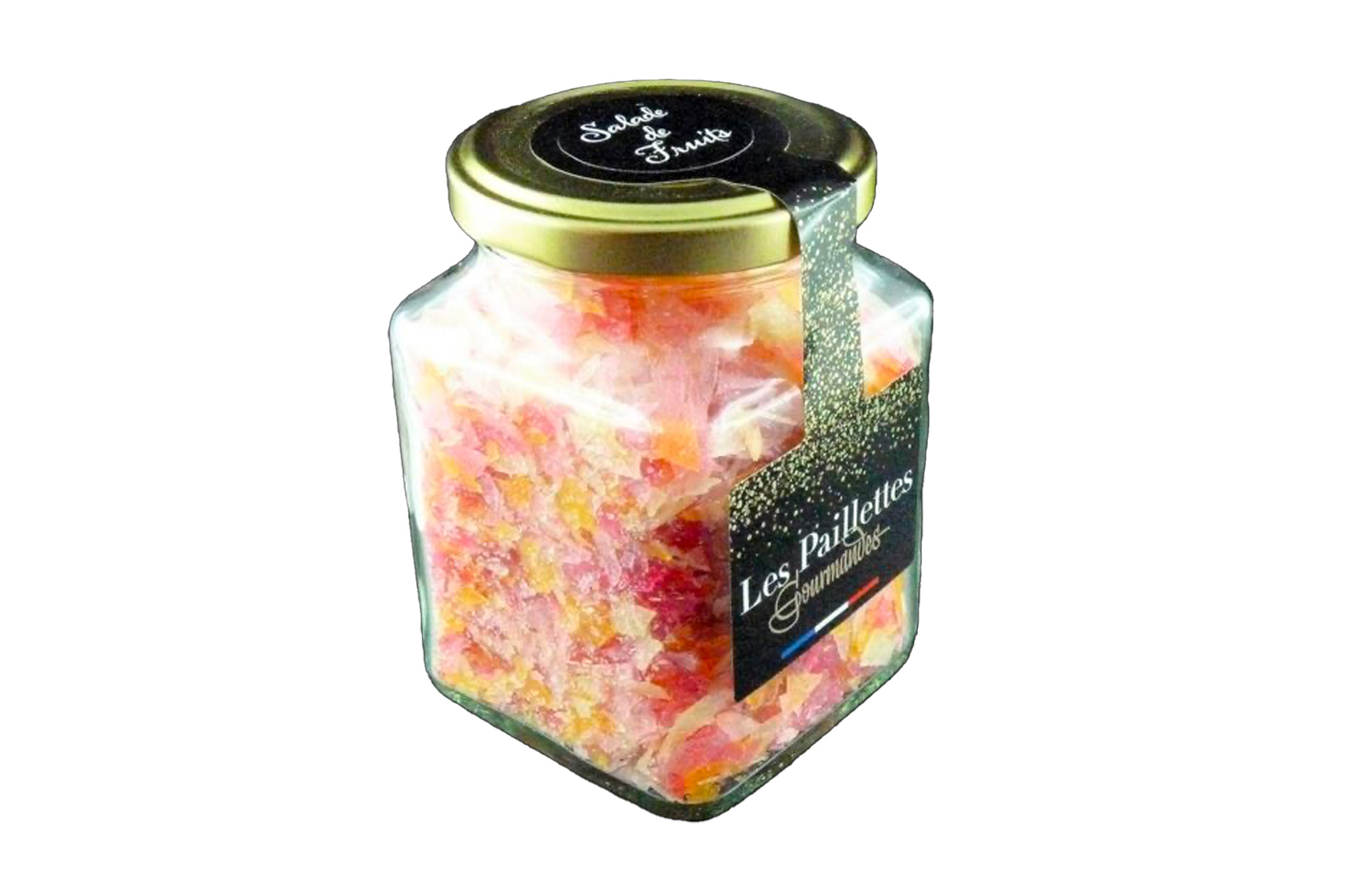Paillettes de bonbons arôme Salade de fruits en pot en verre 150g
